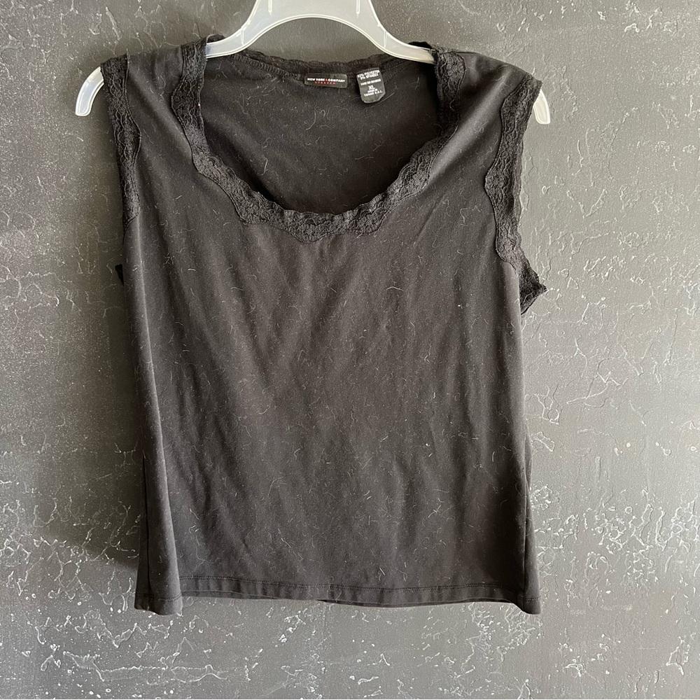 90’s Vintage Black Lace Trim Sleeveless Top XL